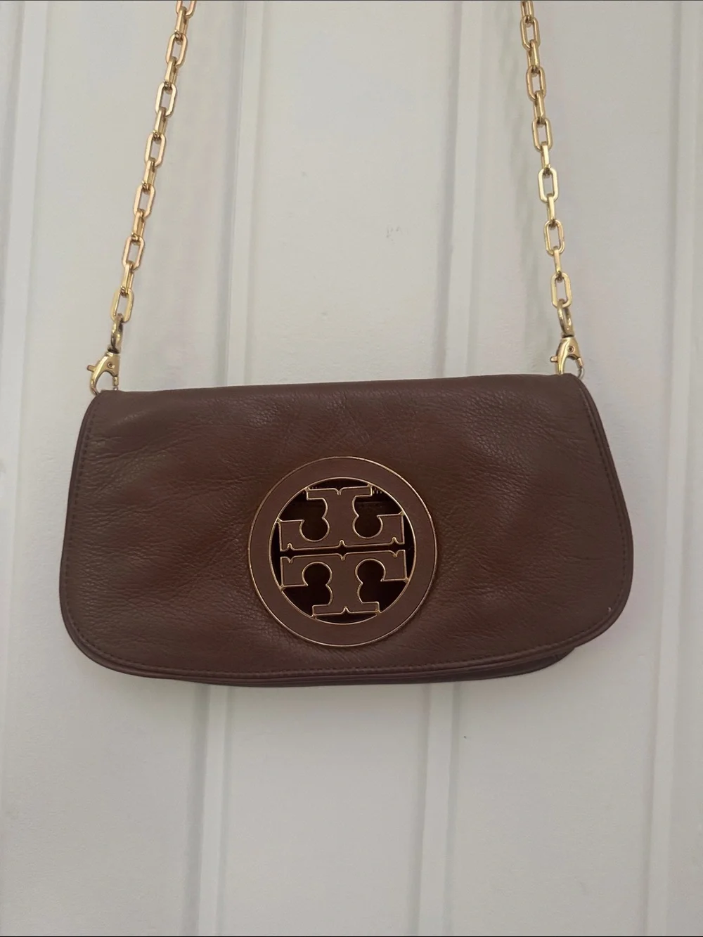 Tory Burch Brown Leather Crossbody with Gold Chain Strap